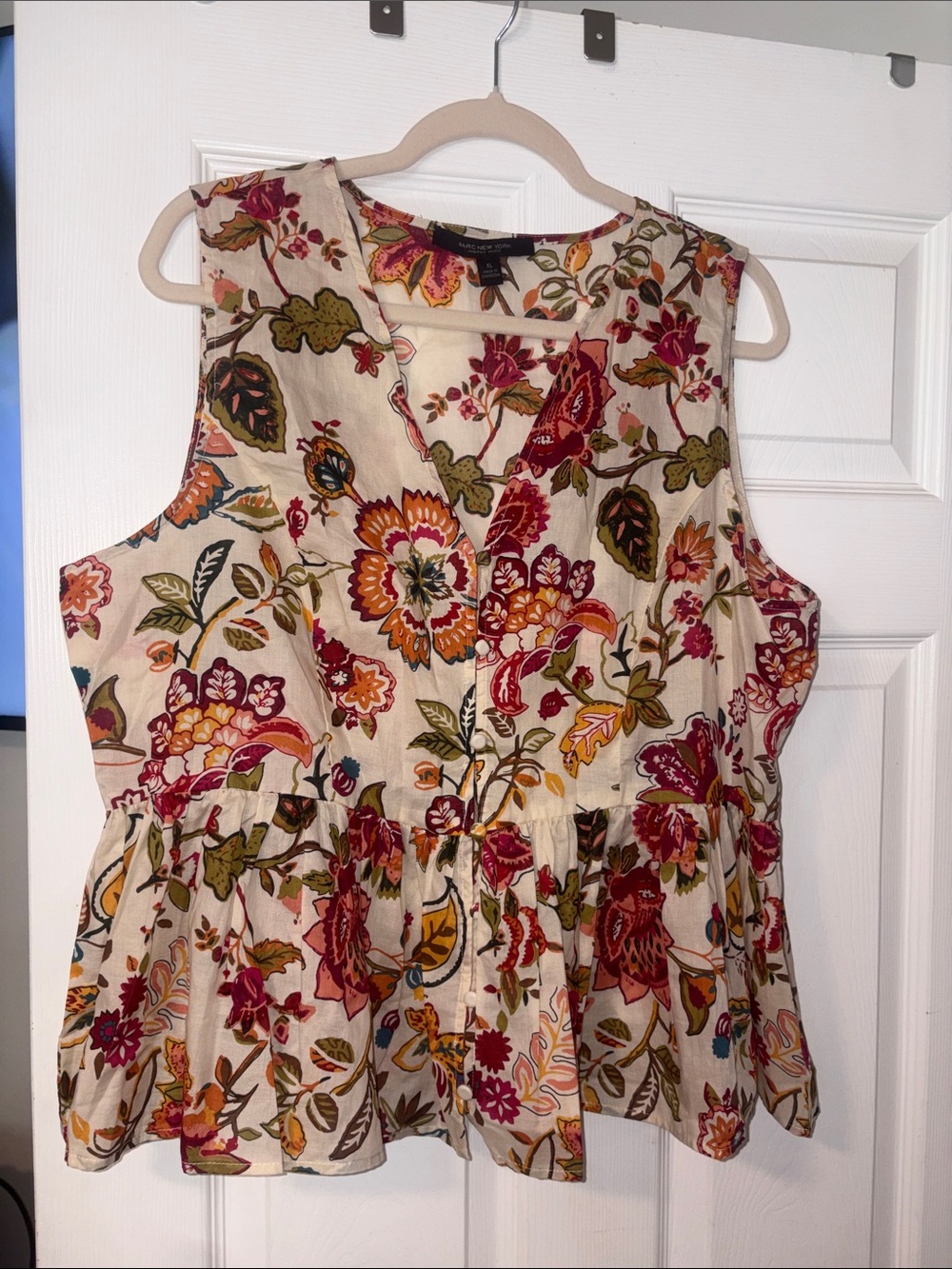Marc New York Cream Floral Peplum Tank with Multicolor Bloom